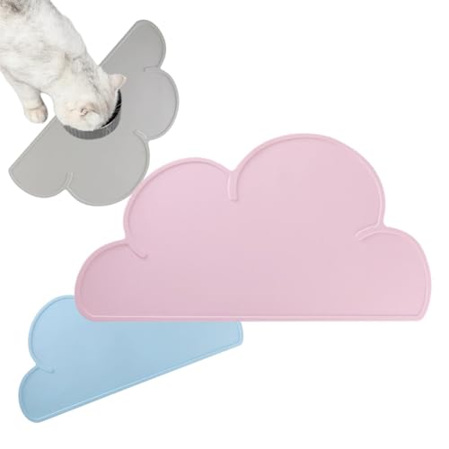 Premium Katzenfuttermatte – rutschfeste Silikon-Haustier-Futtermatte, wolkenförmiges Design für Futter und Wasser, ideal für Katzen und kleine Hunde – 48 x 27 cm (Rosa) von VINPAM