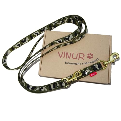 VINUR® Hundeleine 3-Fach verstellbar - Doppelleine - für mittlere und große Hunde - mit Messingkarabinern - extra robust und stabil - 2,2 Meter lang von VINUR