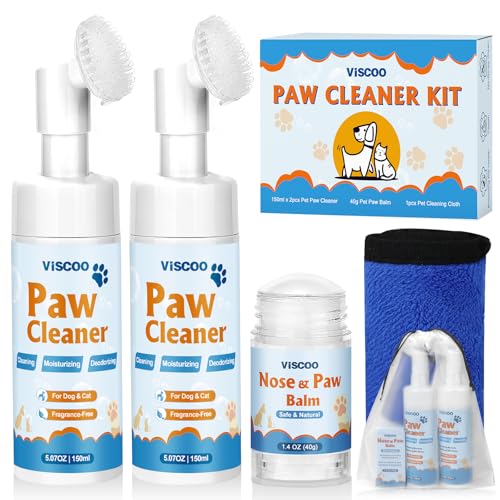 Hundepfotenpflegeset, Hundepfotenreiniger für Hunde, Hundepfotenbalsam, kein Ausspülen, schäumender Pfotenreiniger für Hunde und Katzen, Pfotenbalsam zur Heilung, Reparatur trockener, rissiger Pfoten von VISCOO