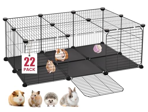 VISCOO 22 Paneele Haustier Laufstall, Kleintier Laufstall mit 3 Türen, C&C Käfig für Meerschweinchen, Kaninchen, Hase, Igel, Chinchillas, Welpenlaufstall Indoor Outdoor, Metalldraht Hofzaun von VISCOO