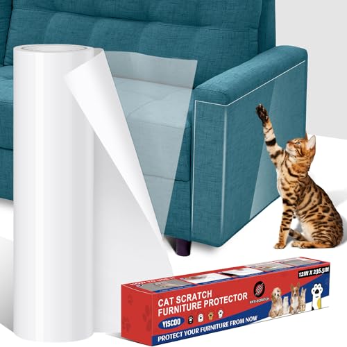 VISCOO Dicker Anti-Kratz-Möbelschutz, 600,7 x 30,5 cm, einseitig, klebrig, Couchschutz für Katzen, transparentes kratzfestes Klebeband, Couch-Kratzschutz vor Katzen (mit 50 Pins von VISCOO