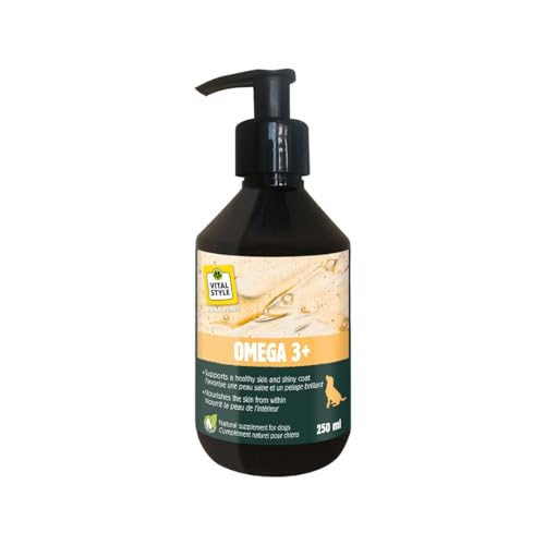 VITALstyle Omega 3+ - Ergänzung Hund - Fellpflege - Unterstützt gesunde Haut und glänzendes Fell - Mit u.a. Fischöl, Leinöl & Hanföl - 250ml von VITALstyle