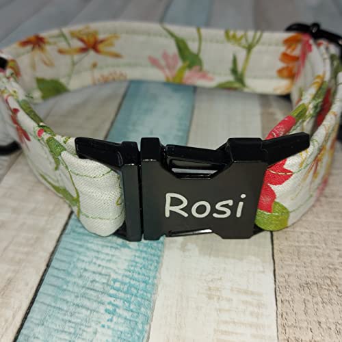 Personalisierte Hundehalsband mit Name für Mittlere und Kleine Hunde (41-47 cm, Bunte Blume) von VITASIMPLEX