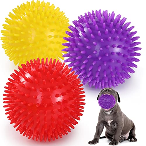 VITEVER 3 Farben, 11,4 cm, robust, quietschend, Hundespielzeugbälle für mittelgroße und große Hunde, Kauspielzeug für Zahnen, stachelige Hundebälle für aggressive Kauer, langlebiges Hundespielzeug für von VITEVER