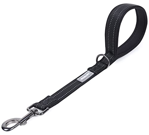 VIVAGLORY Kurzführer Hund Hundeleine Kurz Kurze Leine Hund Nylonleine Hundeleine Mittelgroße Große Hunde Kurzführer Hund Metallclip Hundeleine mit Kurzführer, 46 cm Länge 2,5 cm Breite, Schwarz von VIVAGLORY