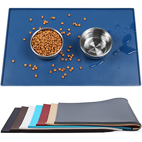 VIVAGLORY Hundefuttermatte, Katzenhund-Fütterungsmatte, Anti-Messy wasserdichte Futterfutter-Nahrungsnahrungs-Pet Schüssel Silikonmatten-Placemat mit erhöhter Kante, Navy-Blau, Klein (48x30cm) von VIVAGLORY