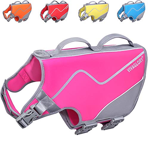 VIVAGLORY Schwimmweste für Hunde im sportlichen Stil, Strapazierfähige Haustier-Sicherheitsweste, Bequeme Neopren-Rettungswesten mit Klettverschluss, Pink, Large von VIVAGLORY