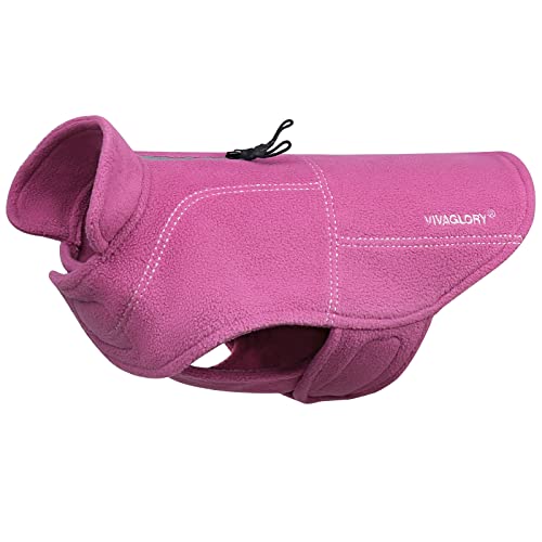 VIVAGLORY Hunde-Fleeceweste, Hundepullover für Kaltes Wetter Sweater, Verstellbare Winterkleidung mit Zweifachem Reißverschluss, Reflektierende Hundemäntel, Small, Fuchsia von VIVAGLORY