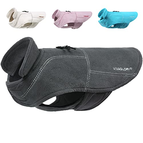 VIVAGLORY Hunde-Fleeceweste, Hundepullover für Kaltes Wetter für Klein Hunde, Verstellbare Winterkleidung mit Zweifachem Reißverschluss, Reflektierende Hundemäntel für Welpen, XX-Small, Grau von VIVAGLORY