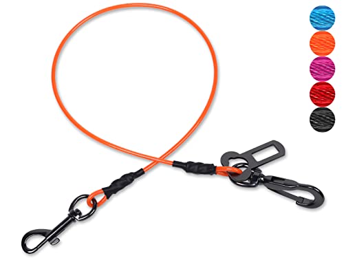 VIVAGLORY Hunde-Sicherheitsgurt, kausicherer, multifunktionaler, Robustes Stahlseil, Haustier-Auto-Sicherheitsgurt, Rückhaltegeschirr für Hunde, 71 cm, Orange von VIVAGLORY