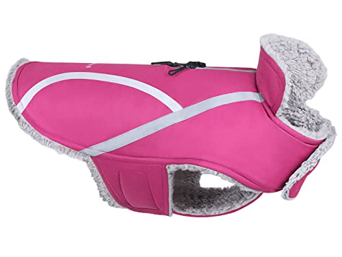 VIVAGLORY Hunde Wintermäntel, Schnee- und Winddicht Sowie Wasserabweisend Hunde Wintermantel mit Bauchschutz, Verstellbar Hundejacke Warme Fleece-gefüttert für Kleine Mittlere Große Hunde, Fuchsia von VIVAGLORY