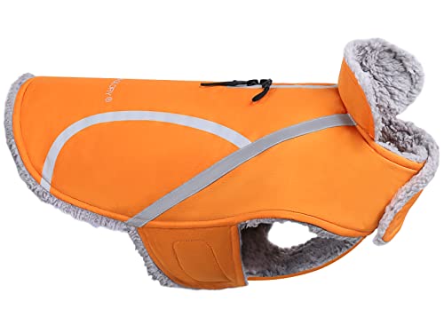 VIVAGLORY Hunde Wintermäntel, Schnee- und Winddicht Sowie Wasserabweisend Hunde Wintermantel mit Bauchschutz, Verstellbar Hundejacke Warme Fleece-gefüttert für Kleine Mittlere Große Hunde, Orange von VIVAGLORY