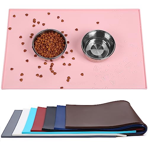 VIVAGLORY Hundefuttermatte, Katzenhund-Fütterungsmatte, Anti-Messy wasserdichte Futterfutter-Nahrungsnahrungs-Pet Schüssel Silikonmatten-Placemat mit erhöhter Kante, Sakura Pink, Groß (60x40cm) von VIVAGLORY