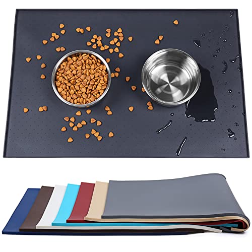 VIVAGLORY Hundefuttermatte, Katzenhund-Fütterungsmatte, Anti-Messy wasserdichte Futterfutter-Nahrungsnahrungs-Pet Schüssel Silikonmatten-Placemat mit erhöhter Kante, Schwarz, Groß (60x40cm) von VIVAGLORY