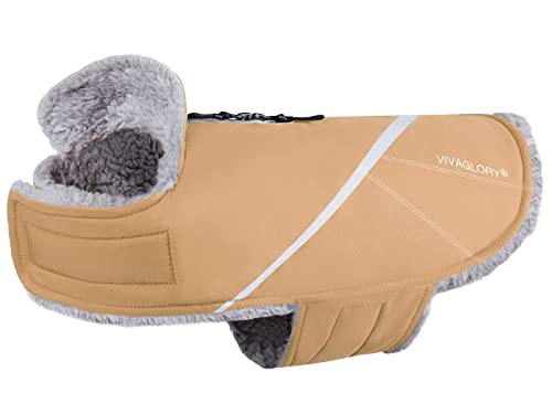 VIVAGLORY Hundemäntel für Kaltes Wetter, Gemütlich Wasserabweisend Winddicht Hundeweste, Warme Haustierbekleidung für Winter-Hundejacke für Kleine Mittel Hunde mit Pelzkragen, Khaki, M von VIVAGLORY