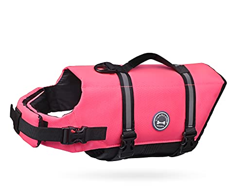 VIVAGLORY Ripstop Hunde Rettungsweste für Kleine Mittel Große Hunde Bootfahren, Hund Schwimmweste mit Verbesserter Auftrieb & Sichtbarkeit, Neon-Rosa von VIVAGLORY