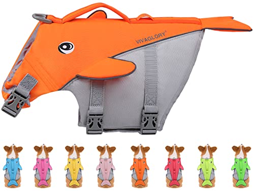 VIVAGLORY Hundeschwimmweste für Kleine & Mittelgroße Hunde, Einfach An-und Auszuziehen Sportliche Hundeschwimmweste mit verstellbaren Nylongurten, Neon-Orange von VIVAGLORY