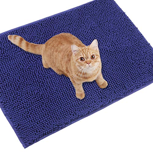VIVAGLORY Katzenstreu-Matte, Streufangmatte, 90 × 64 cm Katzen Katzentoiletten Teppich mit Wasserdichter Rückseite, Superweich für Die Pfoten der Katze, Maschinenwaschbar, Marineblau von VIVAGLORY