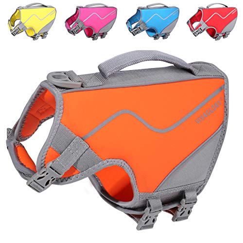 VIVAGLORY Schwimmweste für Hunde im sportlichen Stil, Strapazierfähige Haustier-Sicherheitsweste, Bequeme Neopren-Rettungswesten mit Klettverschluss, Orange, XSmall von VIVAGLORY