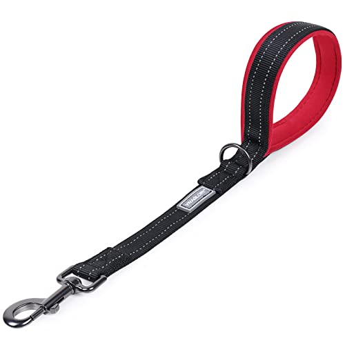 VIVAGLORY Kurz Hundeleine, Kurze Trainingsleine für Mittelgroße und Große Hunde, Kurze Verkehrsleine für Hunde, 46cm, Schwarz/Rot von VIVAGLORY