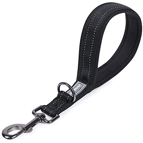 VIVAGLORY Kurzführer Hund Hundeleine Kurz Kurze Leine Hund Nylonleine Hundeleine Mittelgroße Große Hunde Kurzführer Hund Metallclip Hundeleine mit Kurzführer, 32 cm Länge 2,5 cm Breite, Schwarz von VIVAGLORY