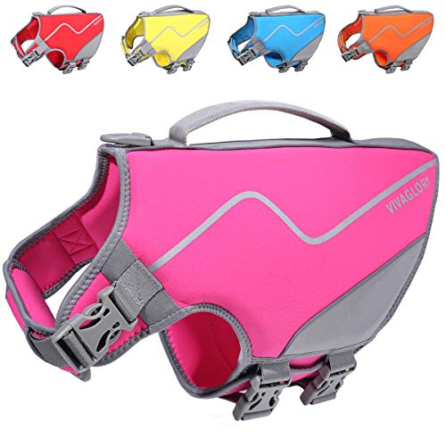 VIVAGLORY Schwimmweste für Hunde im sportlichen Stil, Strapazierfähige Haustier-Sicherheitsweste, Bequeme Neopren-Rettungswesten mit Klettverschluss, Pink, Medium von VIVAGLORY