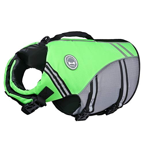 VIVAGLORY Sportstil Schwimmweste für Hunde mit Hervorragendem Auftrieb, Einstellbar & Langlebig Schwimmweste mit Sicherem Befestigungssystem für Kleine Hunde, Neon-Grün von VIVAGLORY