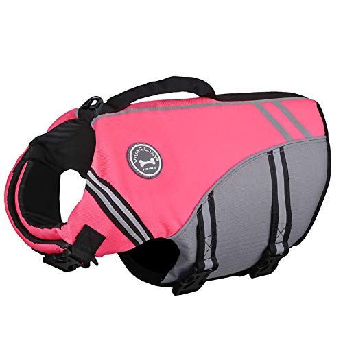 VIVAGLORY Sportstil Schwimmweste für Hunde mit Hervorragendem Auftrieb, Einstellbar & Langlebig Schwimmweste mit Sicherem Befestigungssystem für Mittel Hunde, Neon-Rosa von VIVAGLORY