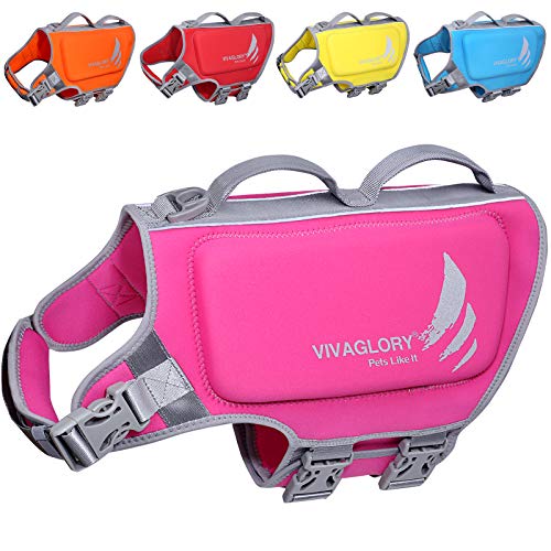 VIVAGLORY Leichte Rettungsweste für Hunde, Haustiere Lebensretter Hautfreundliche Neopren für Große Hunde Hundeschwimmwesten mit D-Ring & Schnellverschluss, Pink von VIVAGLORY