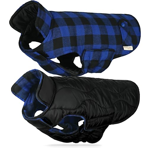 VIVAGLORY SoftJoy Hundemantel für Hunde Hundejacke Welpe Wintermantel Winterjacken & Wintermäntel Hundepullover Hundemantel für Winter Klettverschluss Wendbarer Softshell L Schwarz Blau von VIVAGLORY