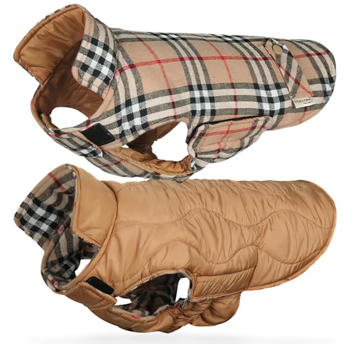 VIVAGLORY SoftJoy Hundemantel für Hunde Hundejacke Welpe Wintermantel Winterjacken & Wintermäntel Hundepullover Hundemantel für Winter Klettverschluss Wendbarer Softshell S Khaki von VIVAGLORY