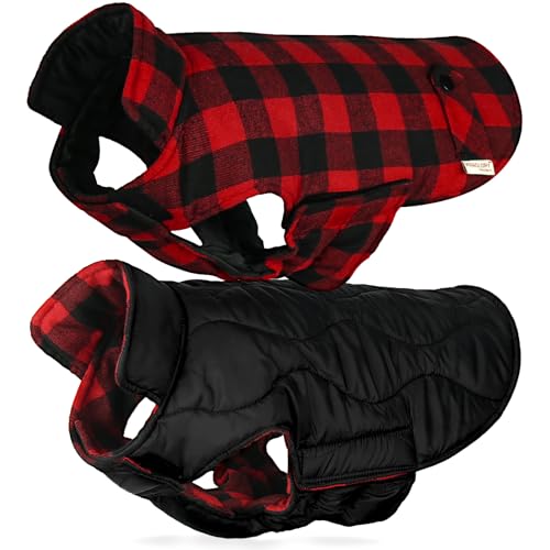 VIVAGLORY SoftJoy Hundemantel für Hunde Hundejacke Welpe Wintermantel Winterjacken & Wintermäntel Hundepullover Hundemantel für Winter Klettverschluss Wendbarer Softshell S Schwarz Rot von VIVAGLORY