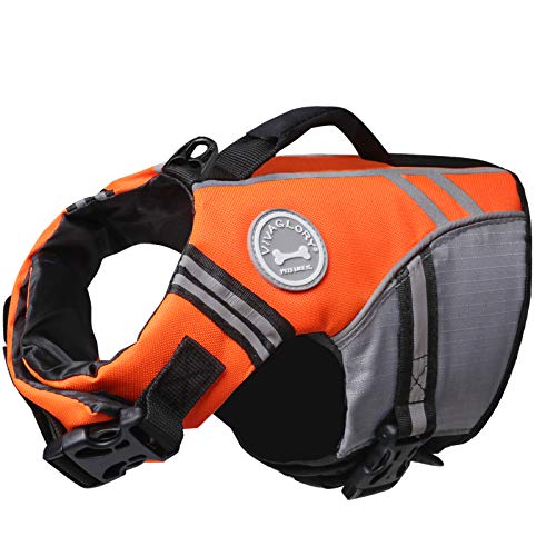 VIVAGLORY Sportstil Schwimmweste für Hunde mit Hervorragendem Auftrieb, Einstellbar & Langlebig Schwimmweste mit Sicherem Befestigungssystem für Kleine Hunde, Neon-Orange von VIVAGLORY