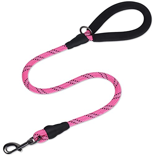 VIVAGLORY Starke Seilleine Mit Weichem Neopren-Gepolsterten Griff Und Stark Reflektierenden Fäden, 90CM Kurze Hundeleine Für Training Und Spazierengehen Mit Mittelgroßen Und Großen Hunden, Pink von VIVAGLORY