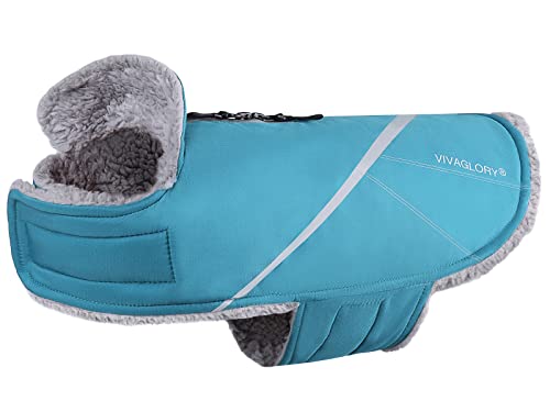 VIVAGLORY Hundemäntel für Kaltes Wetter, Gemütlich Wasserabweisend Winddicht Hundeweste, Warme Haustierbekleidung für Winter-Hundejacke für Kleine Mittel Hunde mit Pelzkragen, Türkis, M von VIVAGLORY