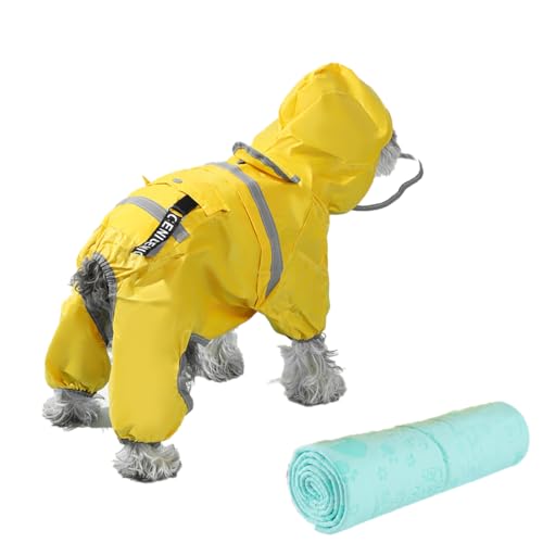 VIVIIHOO Regenmantel Hund wasserdicht - Hunderegenmantel mit Reflektorstreifen und Kapuze - Regenjacke für Hunde - Hunde Regenschutz - Gelb (1pcs) von VIVIIHOO