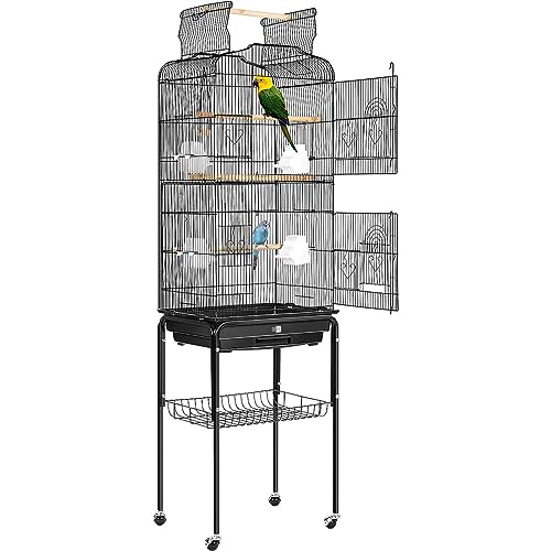 VIVOHOME Vogelkäfig mit 162.6cm hoch Vogelbauer mit Spieldach & Rollständer Wellensittich Kanarien mit Freisitz und Zubebör mit Ständer von VIVOHOME