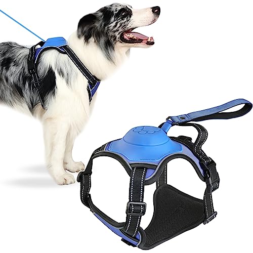 VIWIK XL Hundegeschirr mit einziehbarer Leine, reflektierend, kein Ziehen, strapazierfähig, für mittelgroße und große Hunde, Blau von VIWIK