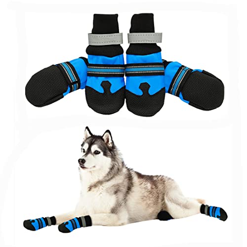 VIZAUZIE Pfotenschutz Hundestiefel Hundeschuhe Regenschuhe mit Reflektierenden Riemen für Kleine Mittelgroße und Große Hunde 4 Stücke Blau M von VIZAUZIE