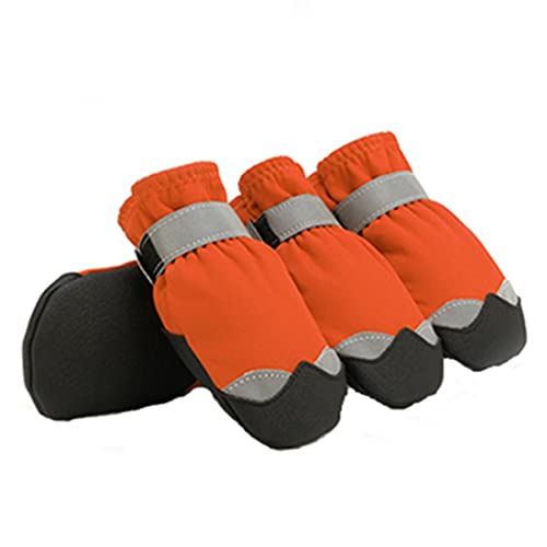 VIZAUZIE Pfotenschutz Hundestiefel Hundeschuhe Regenschuhe mit Reflektierenden Riemen für Kleine Mittelgroße und Große Hunde 4 Stücke Orange M von VIZAUZIE