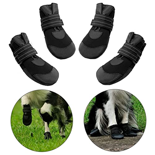 VIZAUZIE Pfotenschutz Hundestiefel Hundeschuhe Regenschuhe mit Reflektierenden Riemen für Kleine Mittelgroße und Große Hunde 4 Stücke Schwarz S von VIZAUZIE