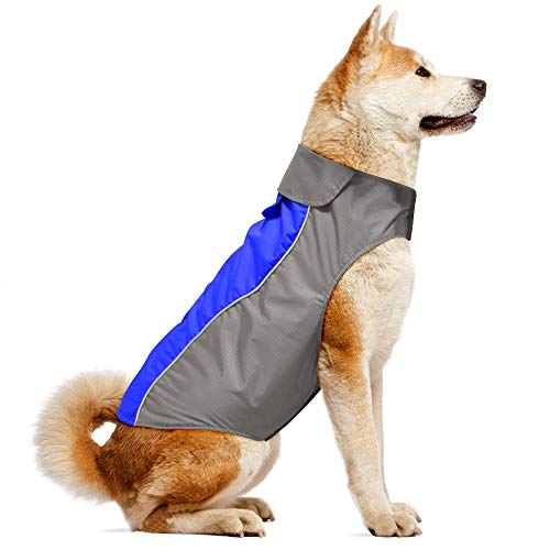 VIZPET Dog Raincoat Wasserdicht Leicht und High Visibility-Hundemantel-Jacke für große Hunde Blau-XXL von VIZPET