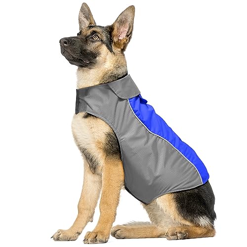 Vizpet Hunderegenmantel, wasserdichte Mäntel, Hundejacke, hohe Sichtbarkeit, warme Weste, Hundekleidung für kleine, mittelgroße und große Hunde (Blau, XXXL) von VIZPET