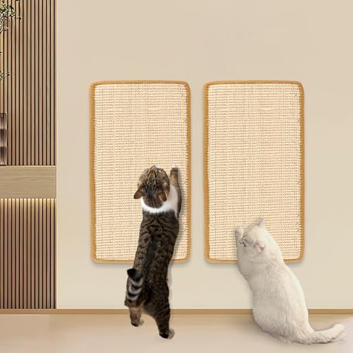 Kratzbrett Katzen, 2er Set Katzenkratzmatte [60 × 25cm] - Sisal Katzenkratzmatte Kratzmatte für Katze mit Klebeband, Schützt Teppiche und Sofas für Wand und Ecke, Beige von VMUTGA