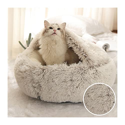 VNSMM Hundebett Hundematte Katzenbetten, warme Winter-Katzenmatte, geschlossene Haustierbedarf, runder, Dicker Tiefschlaf-Haustier-Nest-Zwinger(Coffee,50x50cm) von VNSMM