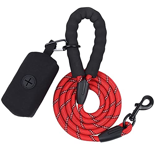 Verstellbare Führleine Hundeleine mit Poop Bag Dispenser Stark reflektierendes Pet Rope Walking Training Hundeleine(Red) von VNSMM