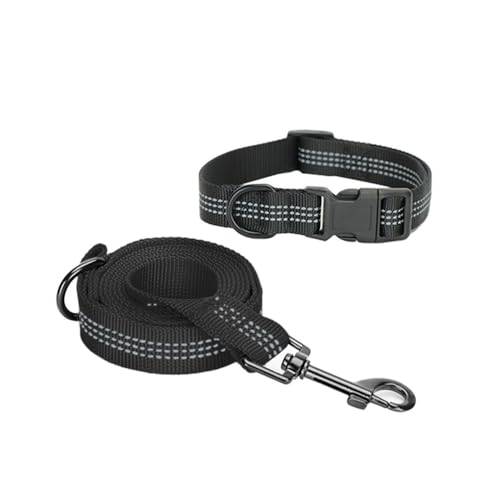 Verstellbare Führleine Pet Collar Leine Set Hunde- und Katzenhalsband und verstellbare Leine Hundeleine(Black Set,22-35CM) von VNSMM