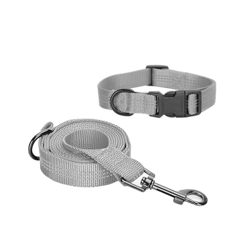 Verstellbare Führleine Pet Collar Leine Set Hunde- und Katzenhalsband und verstellbare Leine Hundeleine(Gray Set,32-51CM) von VNSMM