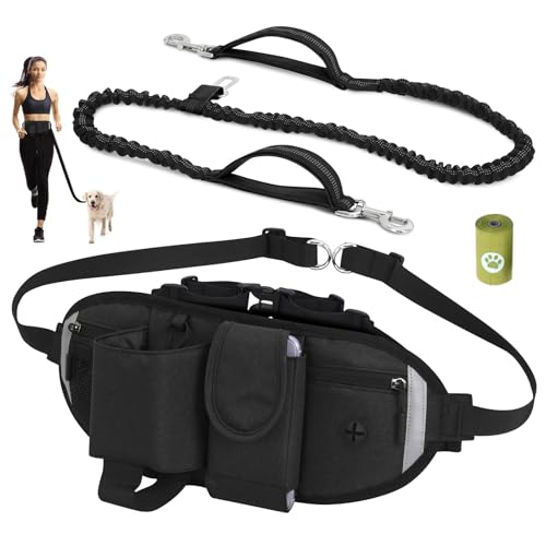 VOBUKE Joggingleine Hunde, Stoßdämpfungs Handfreie Hundeleine mit Auto Sicherheit Karabiner Verstellbarer Reflektierende Bauchtasche Licht Joggen Bauchgurt Hundeleine für Kleine, Mittelgroße Hunde von VOBUKE