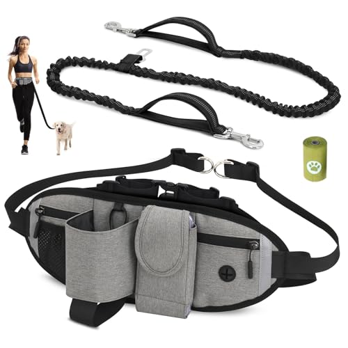 VOBUKE Joggingleine Hunde, Stoßdämpfungs Handfreie Hundeleine mit Auto Sicherheit Karabiner Verstellbarer Reflektierende Bauchtasche Licht Joggen Bauchgurt Hundeleine für Kleine, Mittelgroße Hunde von VOBUKE